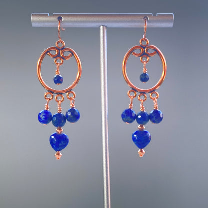 Lapis Lazuli gemstone and Copper Chandelier earrings