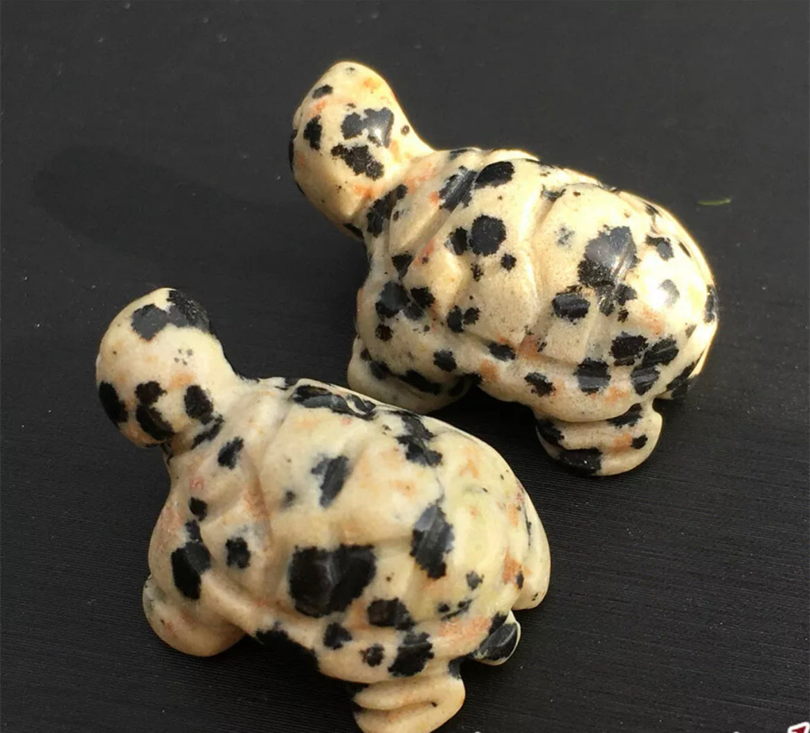 Natural Dalmatian Jasper gemstone carved turtle Figurine
