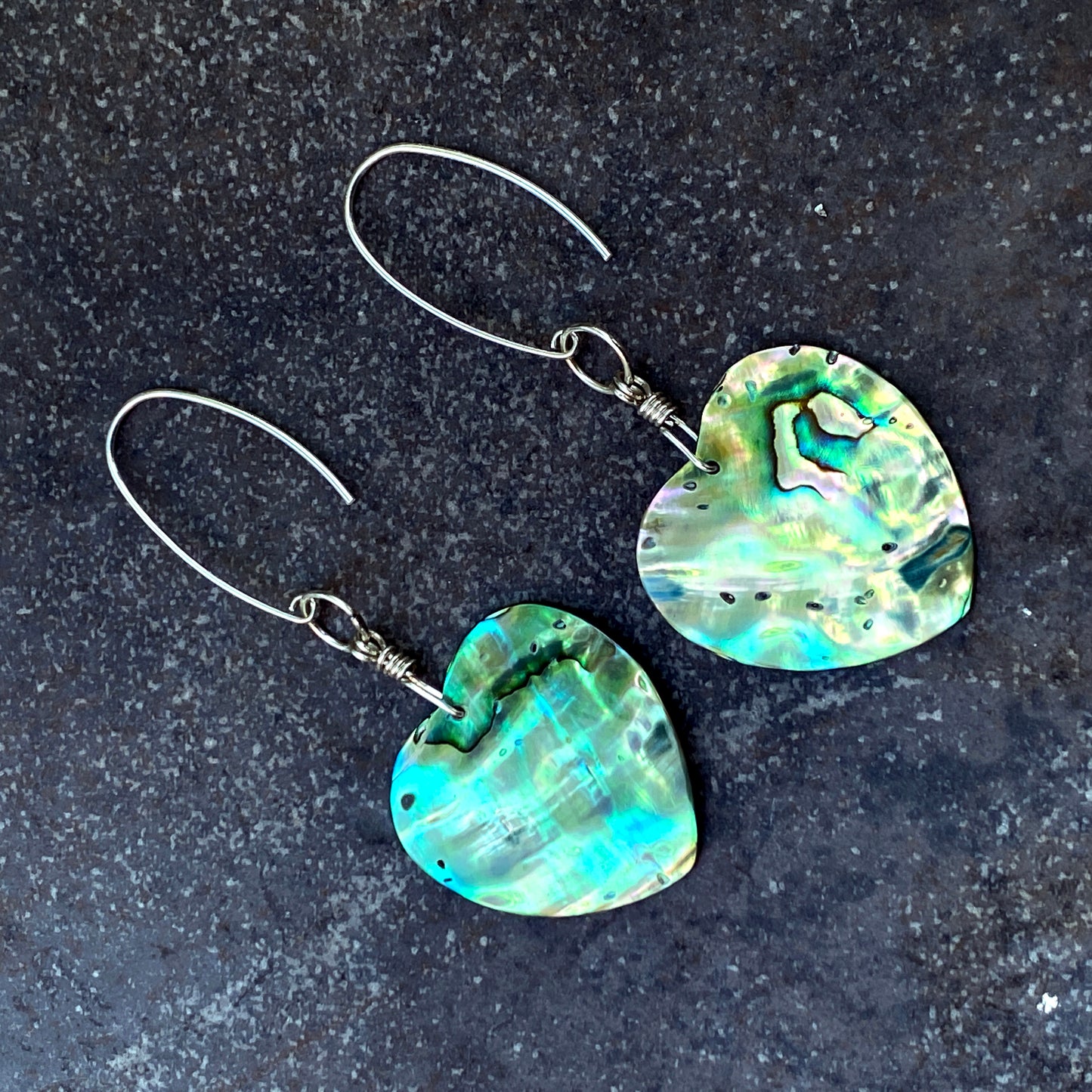 Genuine Abalone Shell Hearts Marquise style Earrings