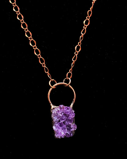 Amethyst and copper long necklace