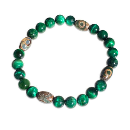 Green Tiger Eye and Tibetan Agate Bracelet