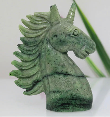 Natural Spinach Jade Carved Unicorn Crystal Figurine