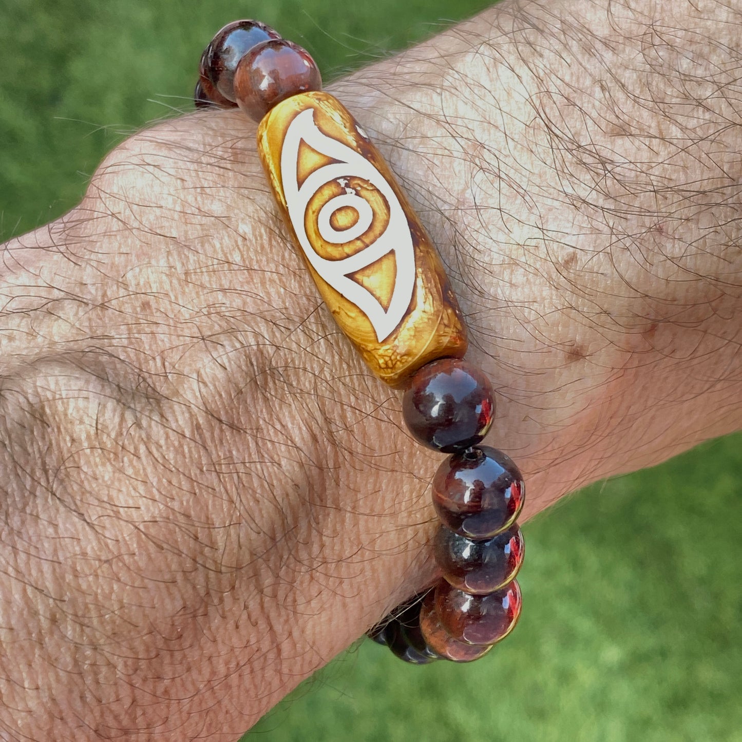 Tiger’s Eye gemstones and Tibetan Agate Bracelet