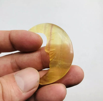 Yellow fluorite semiprecious natural gemstone reiki healing gemstone crescent moon lunar