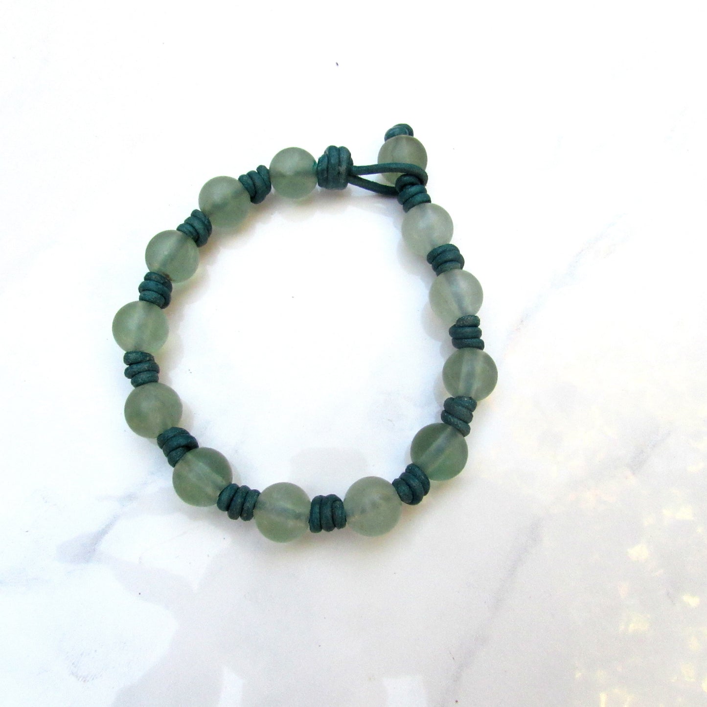 Green Leather Fluorite gemstone Hand Knotted Leather Bracelet