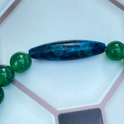Azurite and Green Onyx gemstone Stretch bracelet