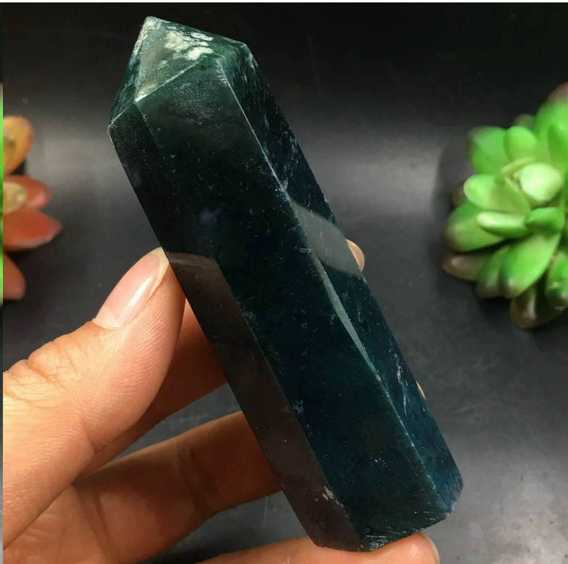 Natural Moss agate Wand Point