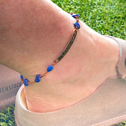 Lapis Lazuli gemstone Hearts on copper chain Anklet