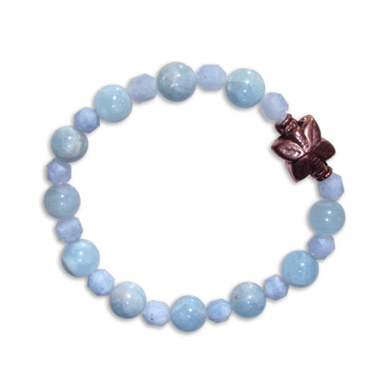 Aquamarine gemstone and Copper Butterfly stretch Bracelet