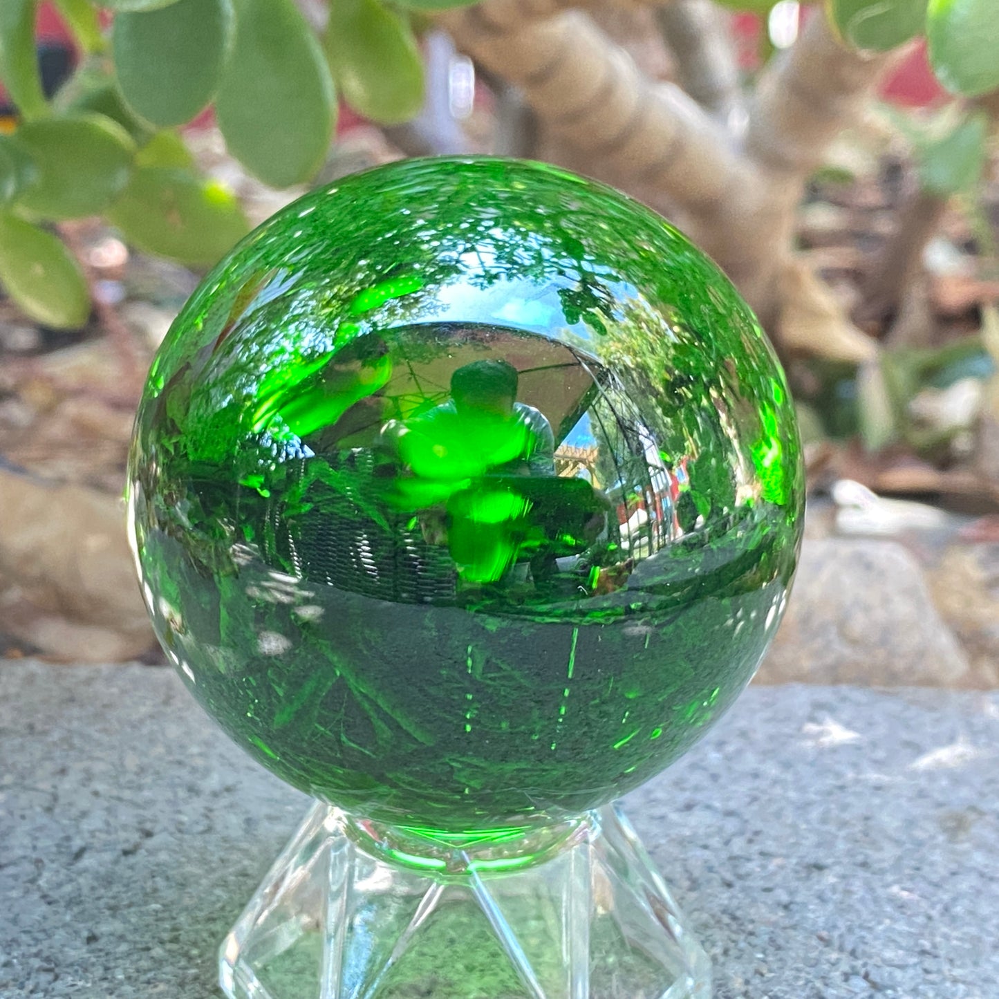 Green Obsidian gemstone sphere with stand