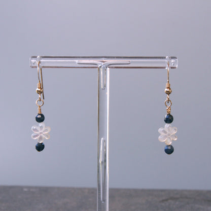 Mother of Pearl and Blue Sapphire with 14 Kt Gold Drop Earrings