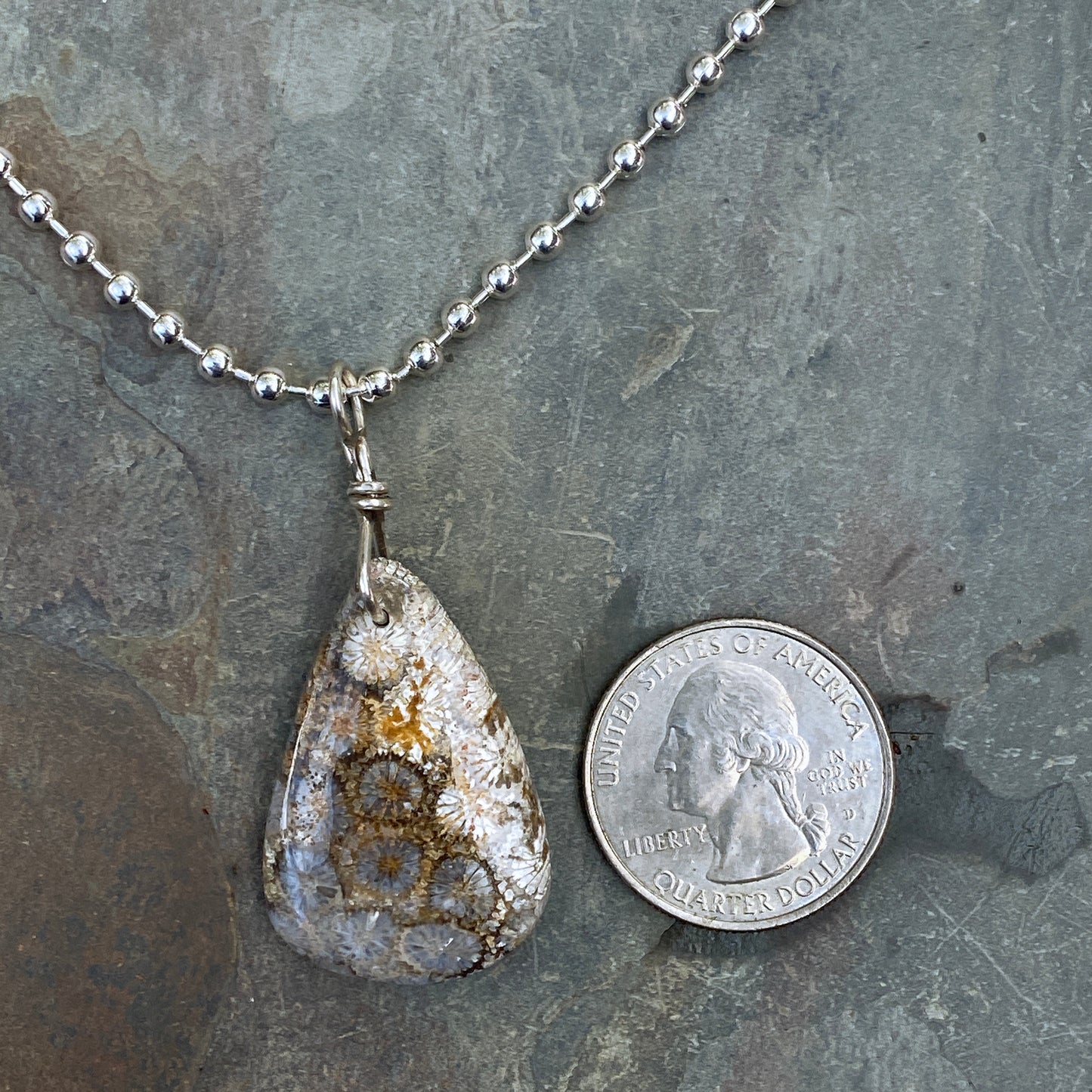 Fossil Stone Pendant on Sterling Silver Chain