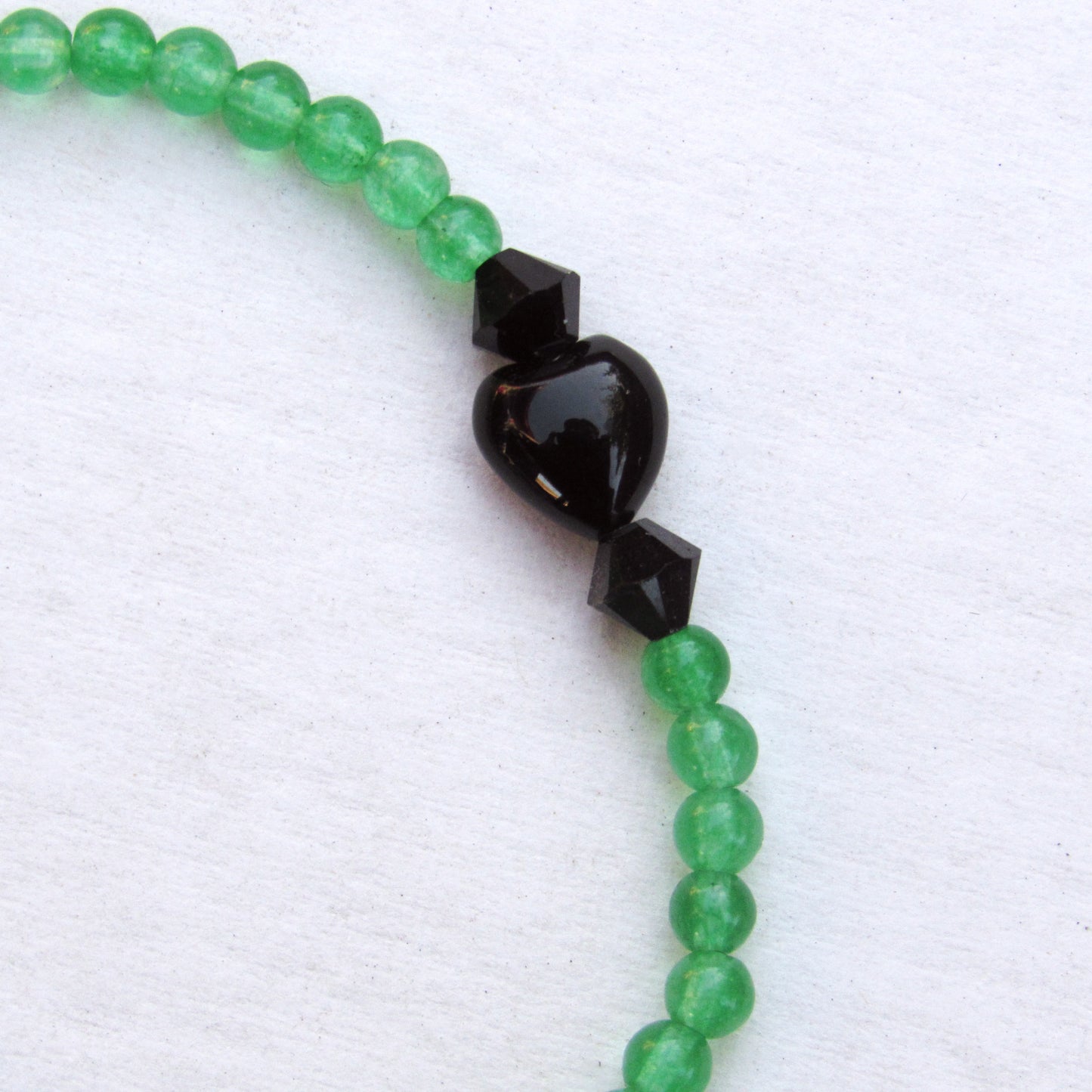 Green Agate, Black Swarovski Crystals,  and Onyx Heart Warrior Bracelet