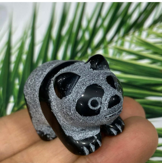 Natural Black Obsidian Panda Bears