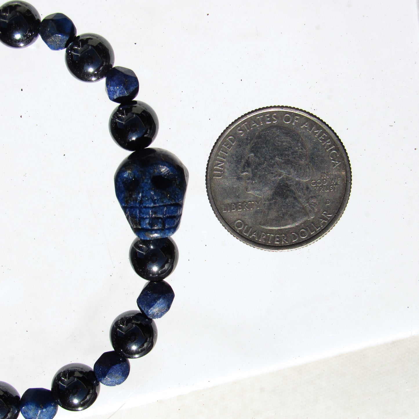 Hematite and lapis lazuli gemstone beaded bracelet