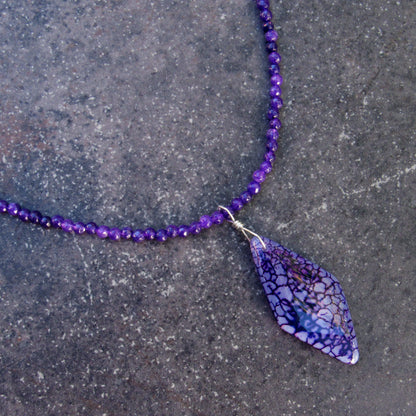 Purple Dragon’s Vein Agate Gemstone on Purple Agates w/ Sterling Silver Clasp