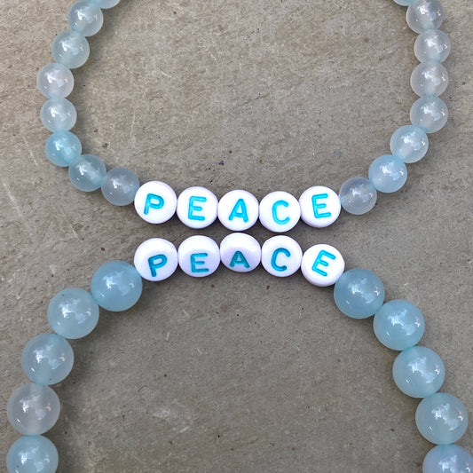 Blue Agate and Howlite Peace Sign Stretch Bracelet in Men or Women size