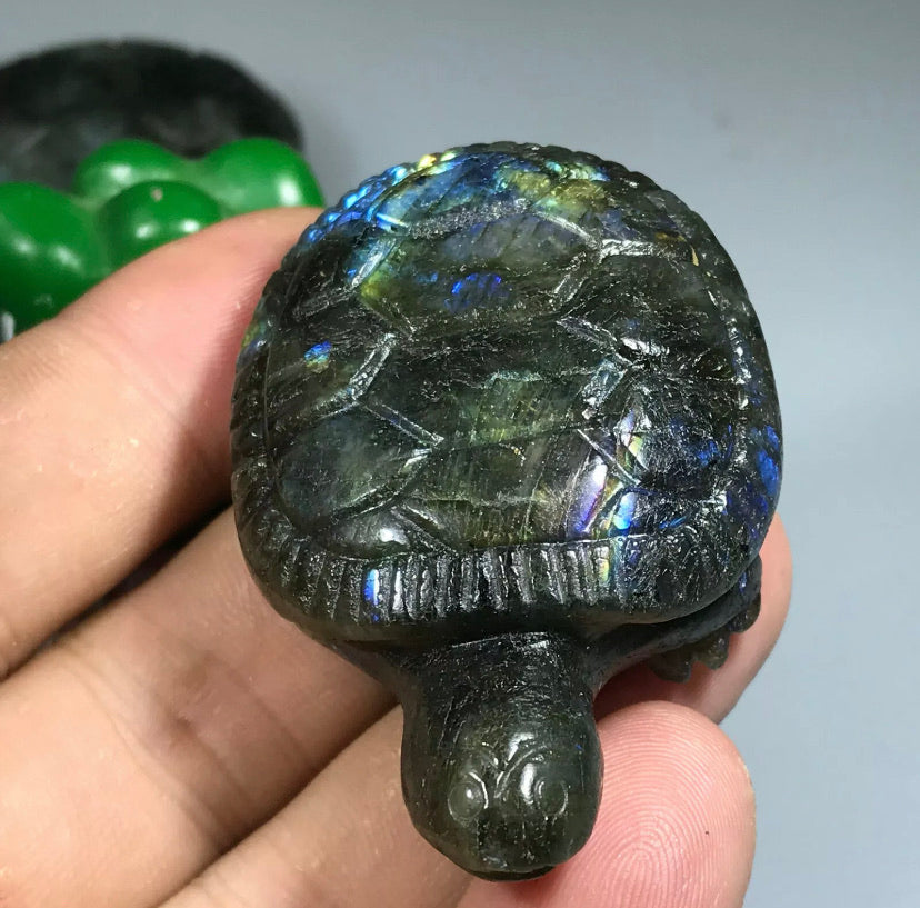 Natural Carved labradorite gemstone tortoise Reiki healing