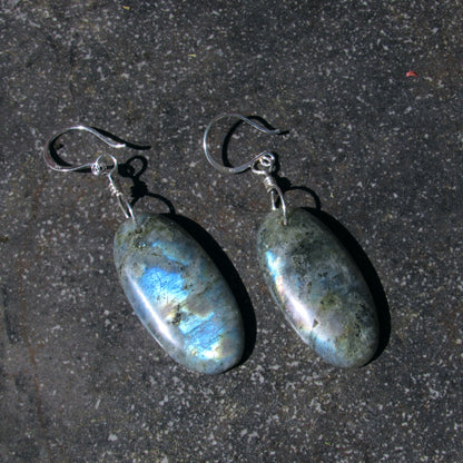 Labradorite Gemstones Hand Wrapped with Sterling Silver Drop Earrings