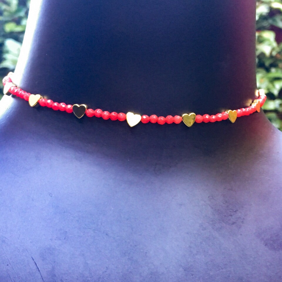 Women’s Red Agate and Hematite gemstone Choker Necklace