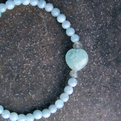 Aquamarine Gemstone and Labradorite “DIVA” Stretch Bracelet