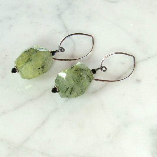 Prehnite and Oxidized Sterling Silver Drop Earrings