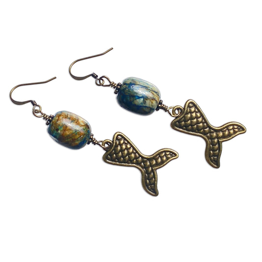 Mermaid and Chrysocolla Dangle Drop Mermaid Tail Earrings