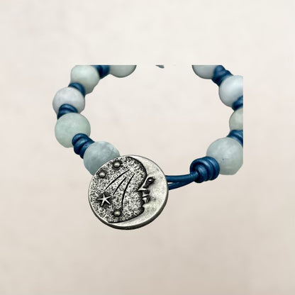 Aquamarine gemstone knotted Leather Bracelet