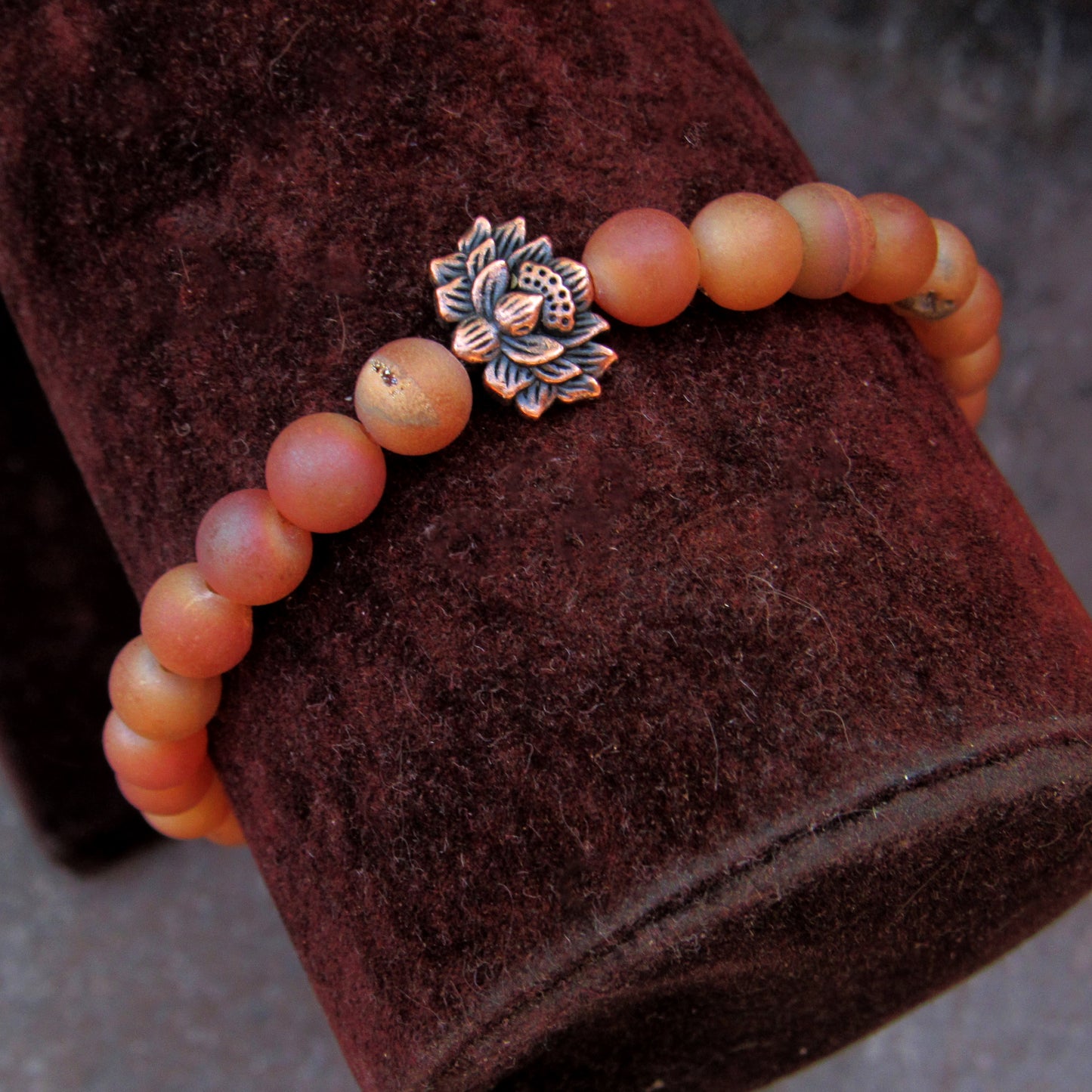 Druzy Agate gemstone and pewter Lotus bracelet