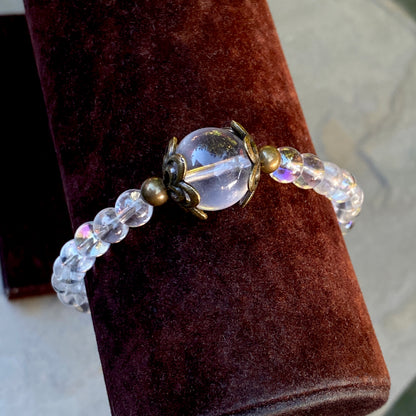 Brass and Quartz gemstone Stretch Bracelet