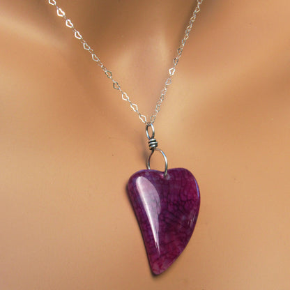 Dragon’s Vein Agate gemstone Heart on Sterling Silver Chain