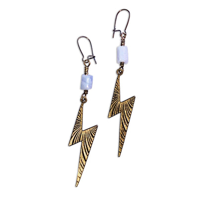 Brass Bolt and Blue Lace Agate Dangle earrings