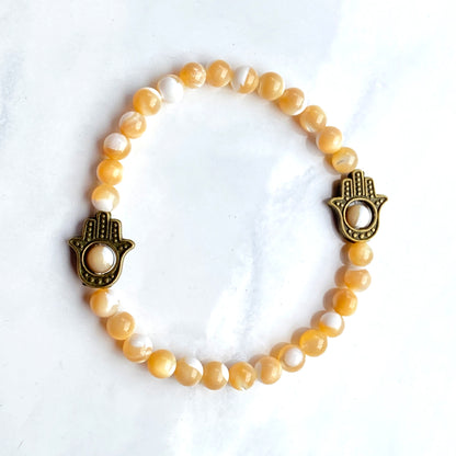 Hamsa with Mother of Pearl beaded stretch bracelet