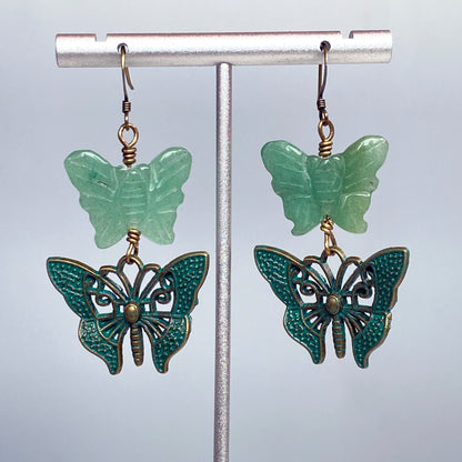 Green Aventurine gemstone Butterfly Earrings