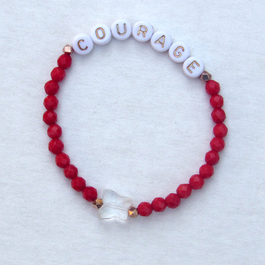 Coral, Clear Quartz, 18 Kt Gold Vermeil over Sterling Silver, “Courage” Stretch Bracelet