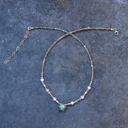 Labradorite Star and Pink Opal Sterling Silver Choker