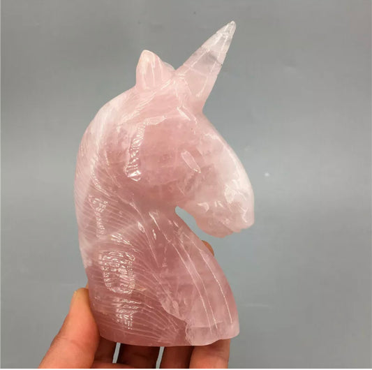 Natural Rose Quartz gemstone carved unicorn