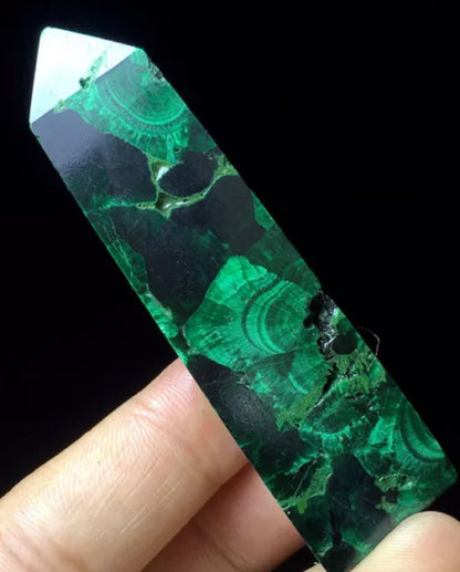 Natural Malachite gemstone Crystal Wand Point