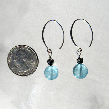 Aquamarine gemstone and Oxidized Sterling Silver Heart Earrings