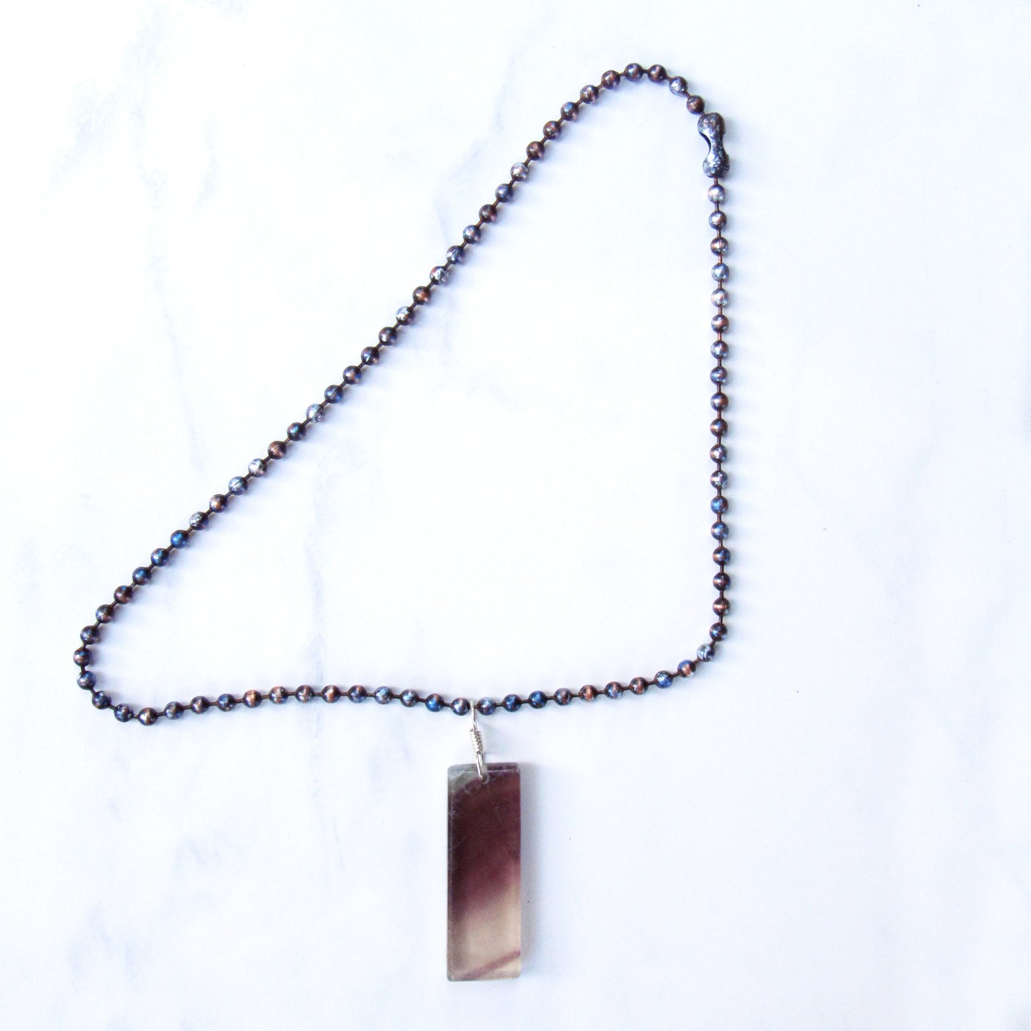 Men’s Sterling Silver Hand Wrapped Fluorite in Hand Patina Painted Copper Chain