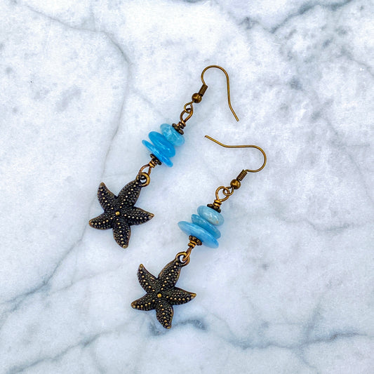 Starfish and Aquamarine Earrings