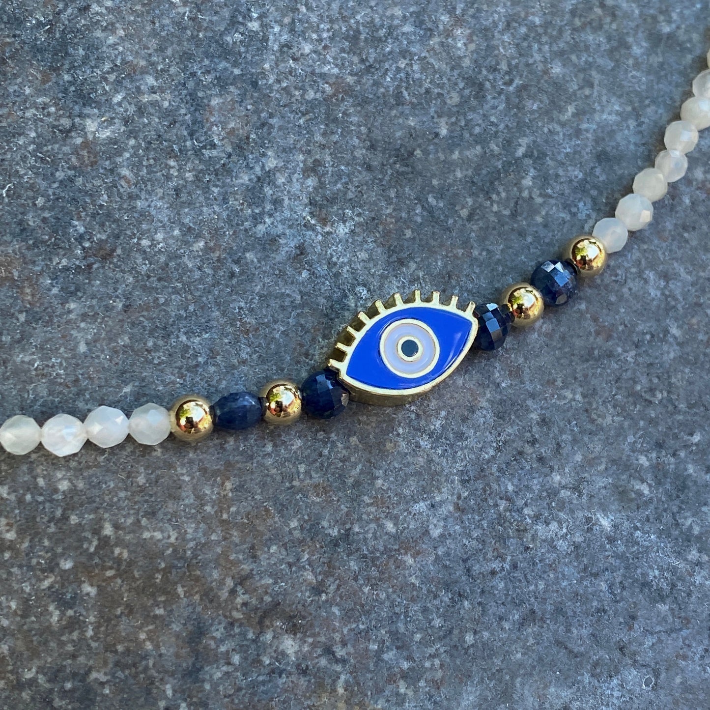 Moonstones and Blue Sapphire Evil Eye Necklace