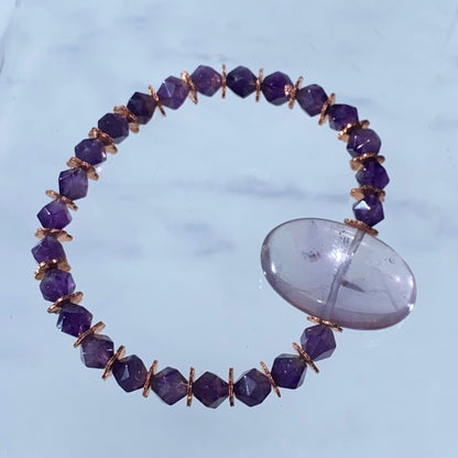 Amethyst gemstone and Copper beaded stretch bracelet