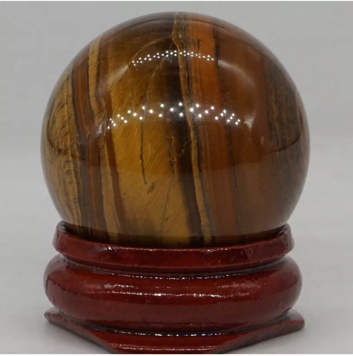 Natural Tiger Eye crystal gemstone semiprecious sphere with stand