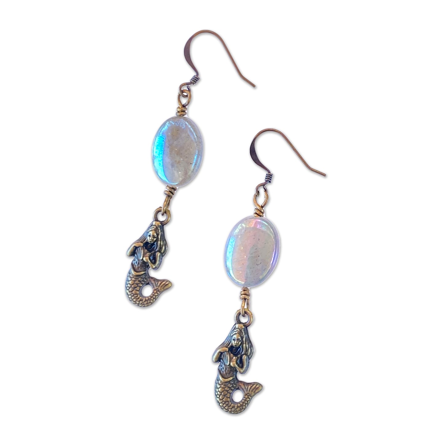 Mermaid and Aura coated labradorite gemstone dangle earrings