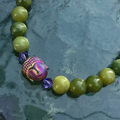 Goddess bracelet with Canada jade, hematite, Swarovski crystal