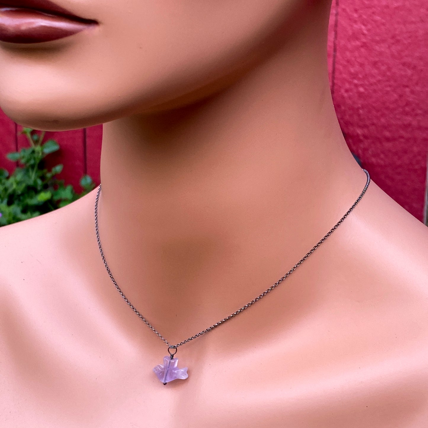 Amethyst gemstone Dove pendant Choker Necklace