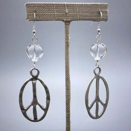 Peace and Quartz Heart Dangle Earrings