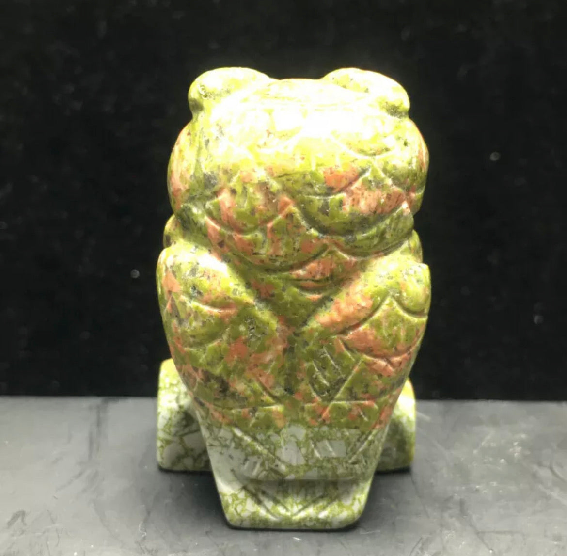 Natural Unakite gemstone carved Owl