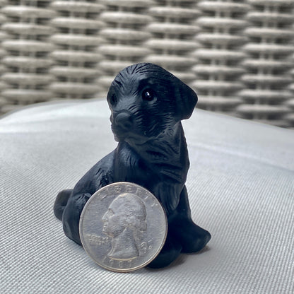 Natural black Obsidian gemstone carved Black Lab dog